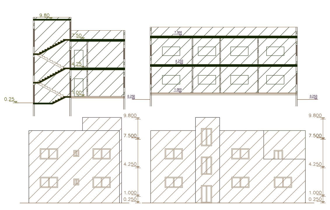 AutoCAD House Building Sectional Elevation Design DWG File