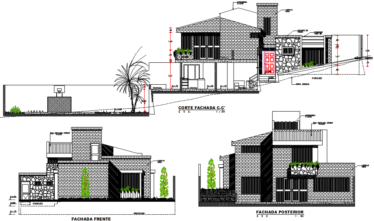 AutoCAD House Building Sectional Elevation Drawing Download DWG File