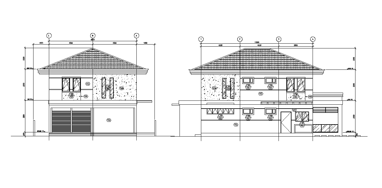 AutoCAD House Front And Side Elevation Design DWG File