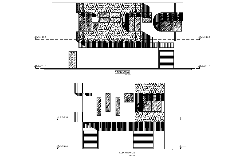 AutoCAD House Front And Side Elevation Design Download DWG File