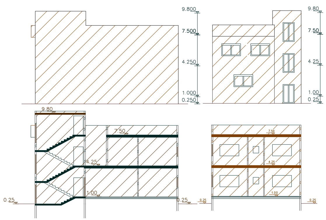 AutoCAD House Front And Side View Building Design DWG File