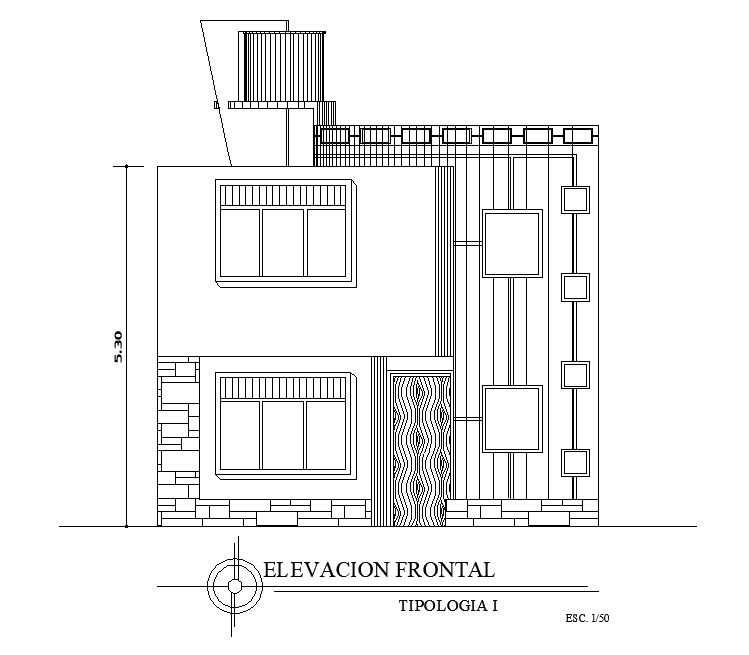 AutoCAD House Front Elevation Design Download DWG File