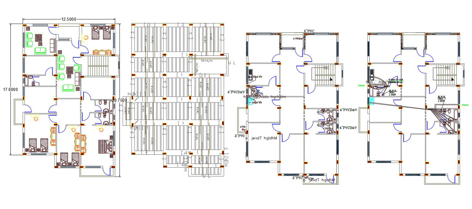 AutoCAD House Furniture And Plumbing Layout Plan