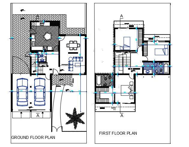 AutoCAD House Gournd Floor And First Floor Plan 3 BHK Drawing DWG File
