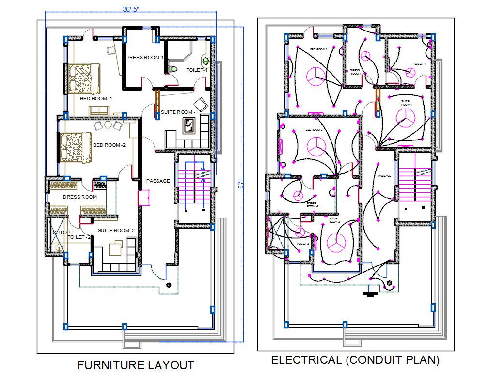 AutoCAD House Interior Furniture And Electrical Layout Plan DWG File