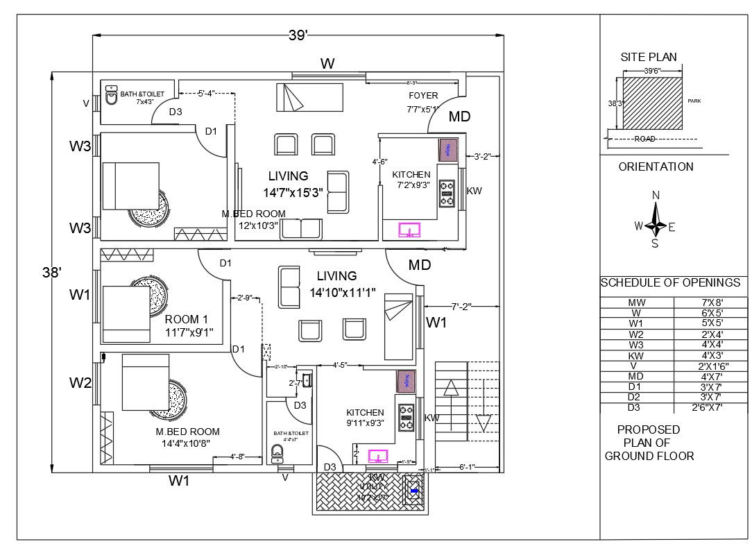 AutoCAD House Plan With Furniture CAD Drawing DWG File