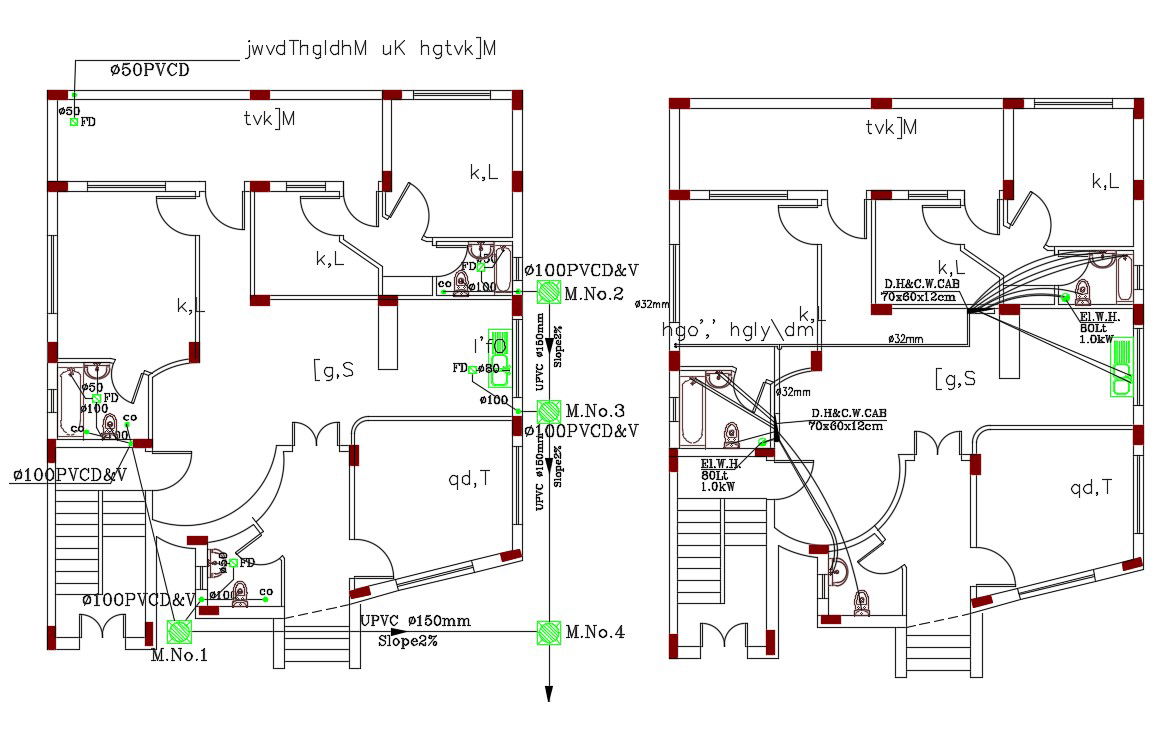AutoCAD House Plumbing Plan DWG File for Accurate CAD Layout