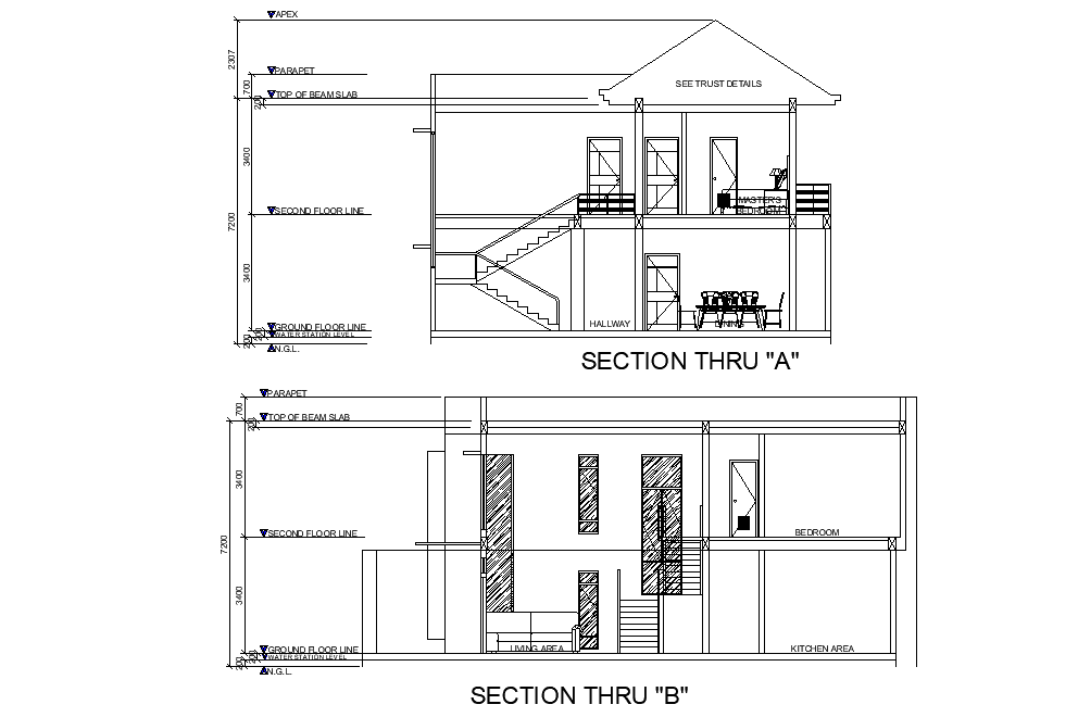 AutoCAD House Section CAD Drawing Download DWG File