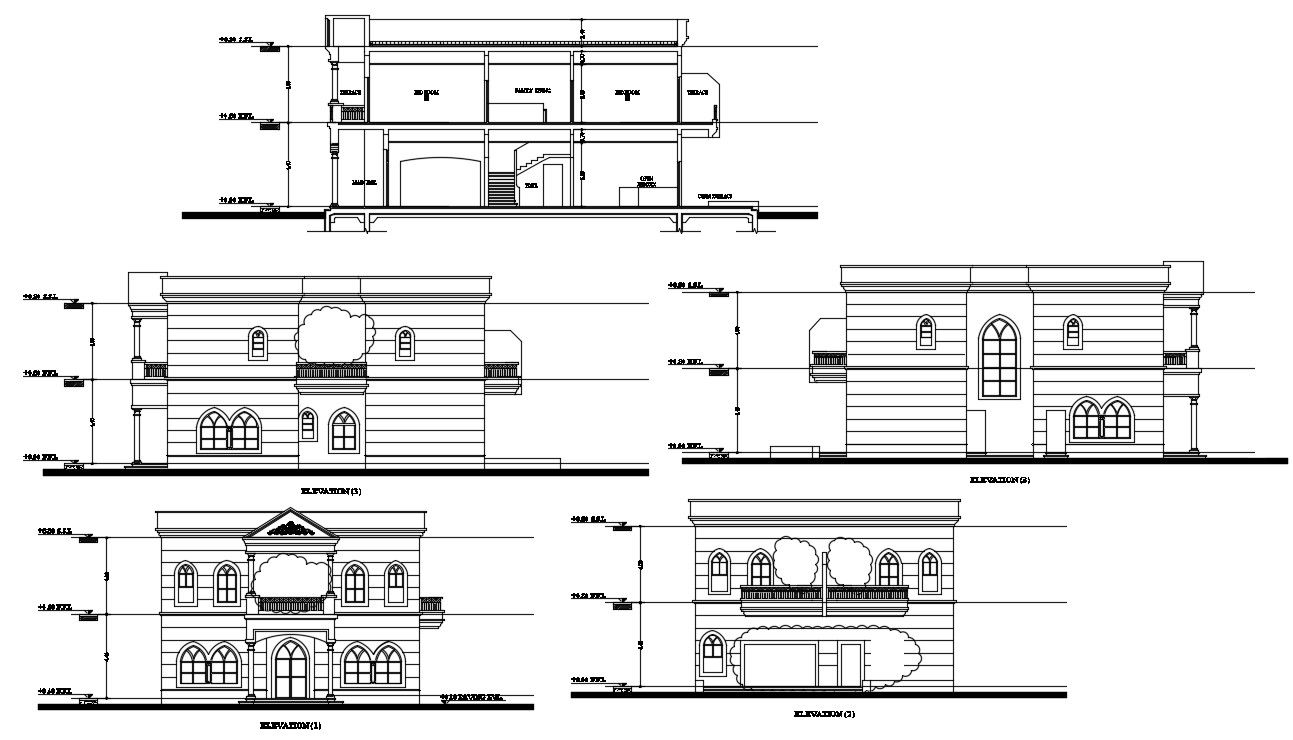 AutoCAD House Sectional Elevation Drawing Download DWG File