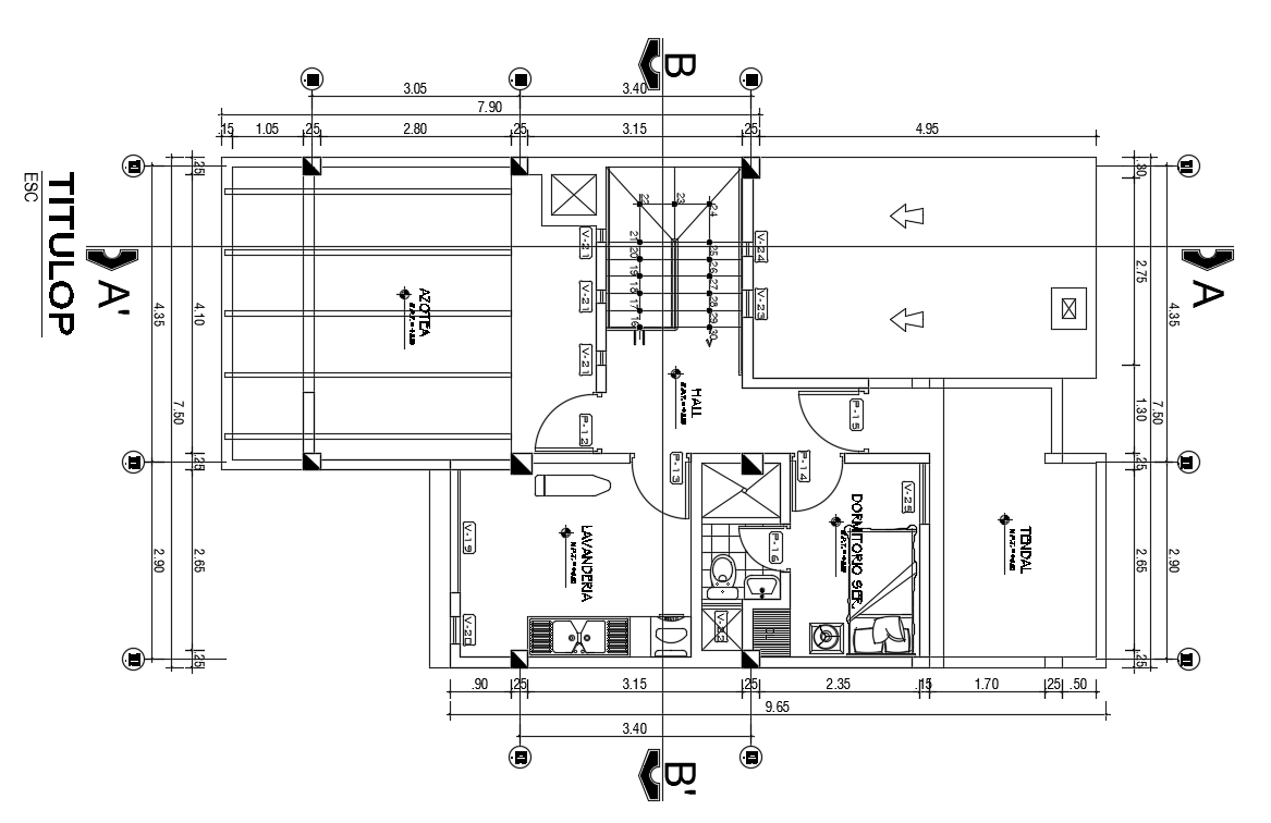 AutoCAD House With Centre line Plan Drawing Download DWG File
