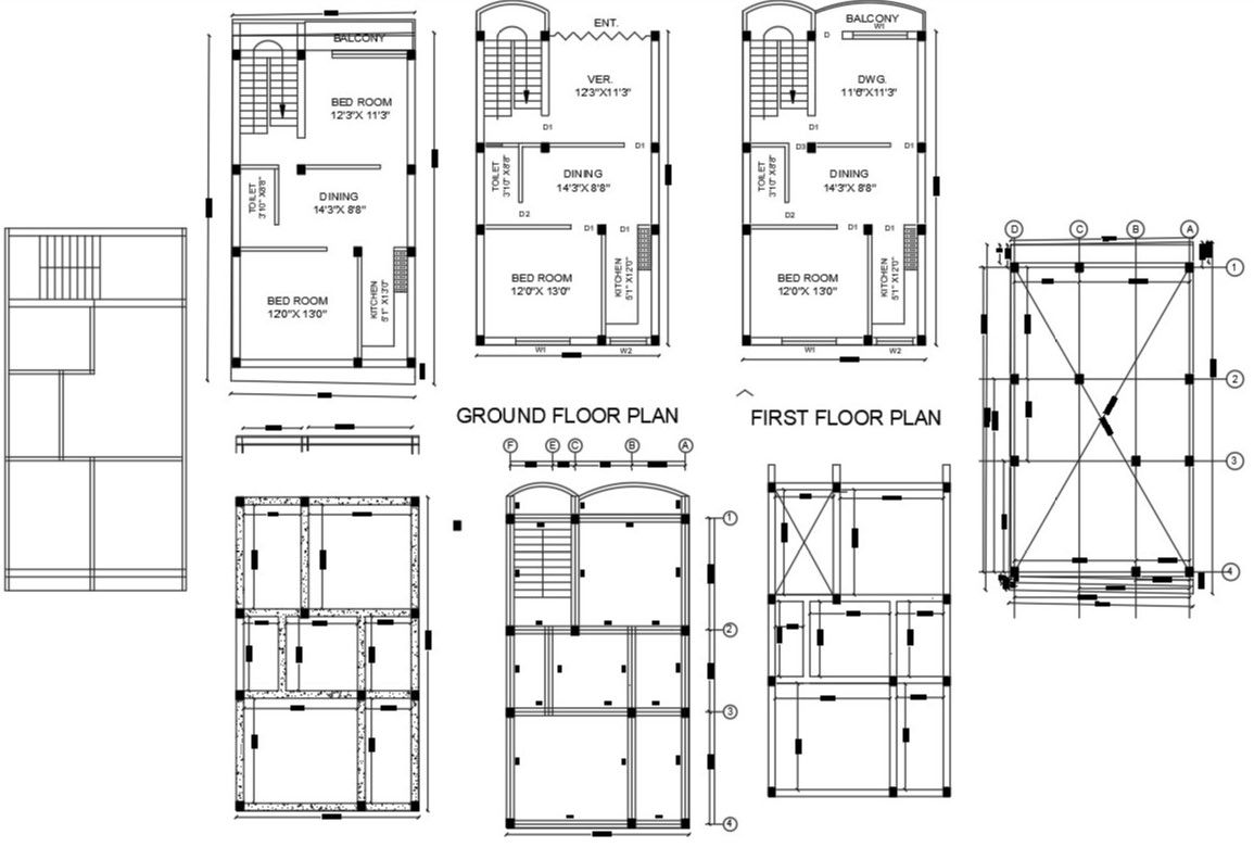 AutoCAD House With Column Center Line Plan