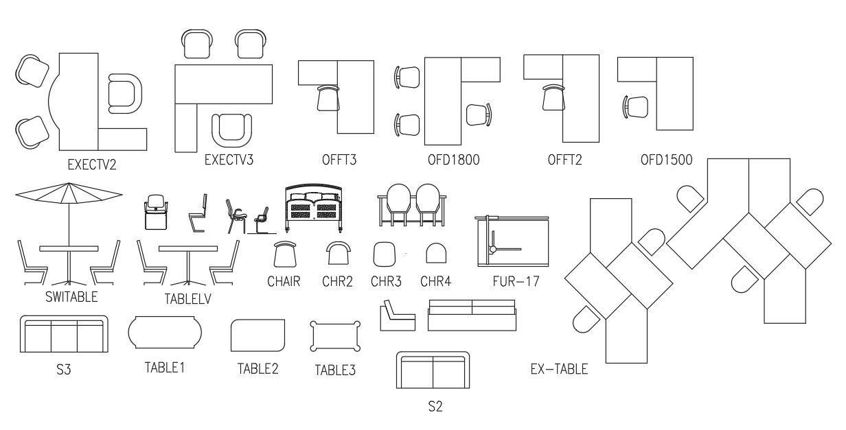 AutoCAD Office Furniture Blocks Plan View