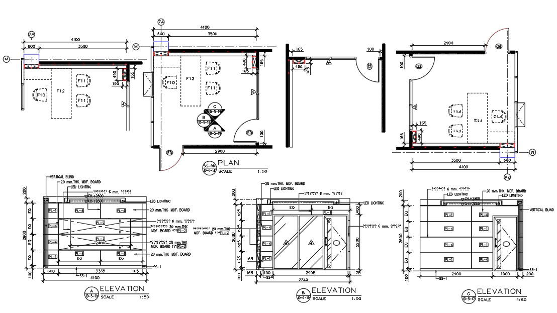 AutoCAD Office Plan And Elevation Design DWG File