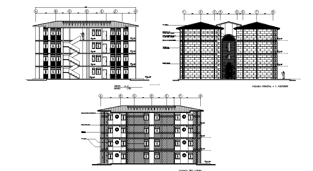 AutoCAD Residency Building Sectional Elevation Design Download DWG File