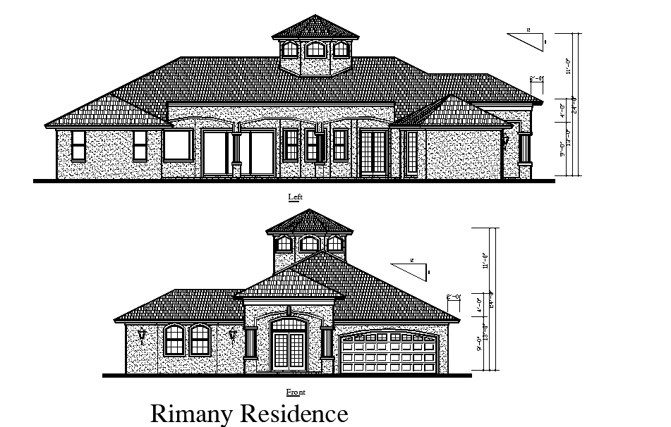 AutoCAD Single Storey House Front And Side Elevation Design Download DWG File