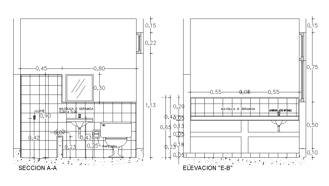 AutoCAD Toilet Sectional Elevation Drawing Download DWG File