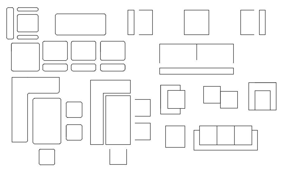 AutoCAD 2D Sofa Set Block Drawing in DWG File Format