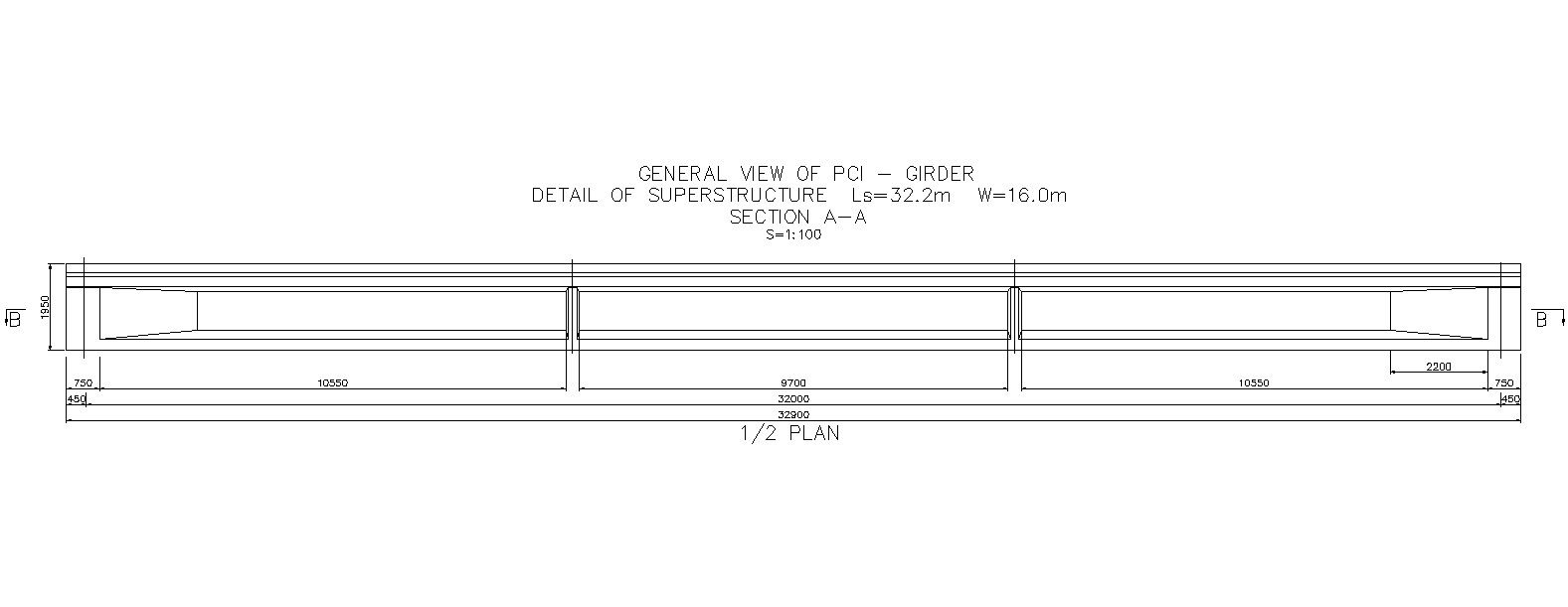 AutoCAD drawing 2D file shows the details of the girder super structure.