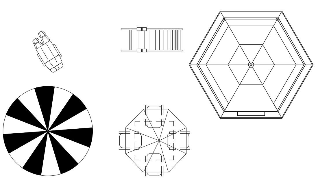 AutoCAD drawing file of the various types of restaurant umbrella block design. Download the AutoCAD file.