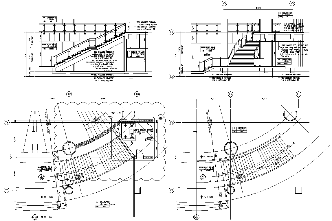 AutoCAD drawing files show the detail of Side Elevation and partial section plan of Staircase.