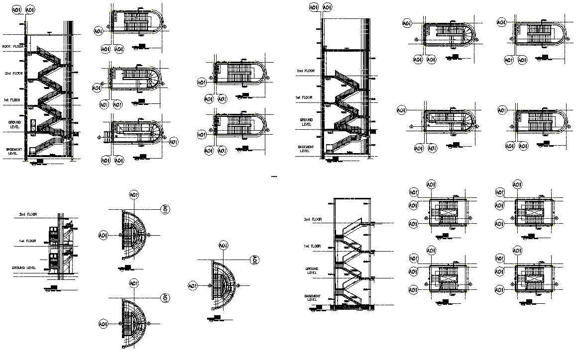AutoCAD drawing files show the detail of Side Elevation of G+2 building Staircase 2d drawings. Download the DWG file.