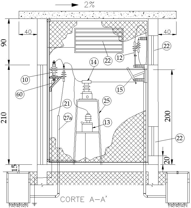 AutoCAD drawing of ELECTRIC POWER SUPPLY IN PRIMARY DISTRIBUTION VOLTAGE
