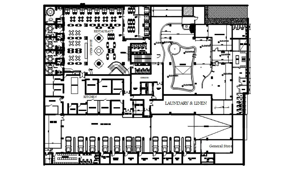 AutoCAD drawing of furniture layout plan of ground floor, CAD file, dwg file