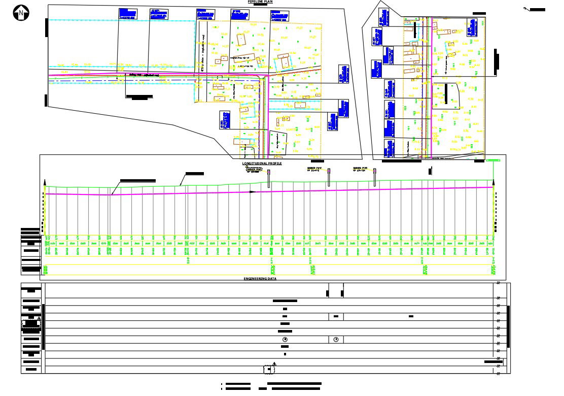 AutoCAD drawing of pipeline plan with details, CAD file, dwg file