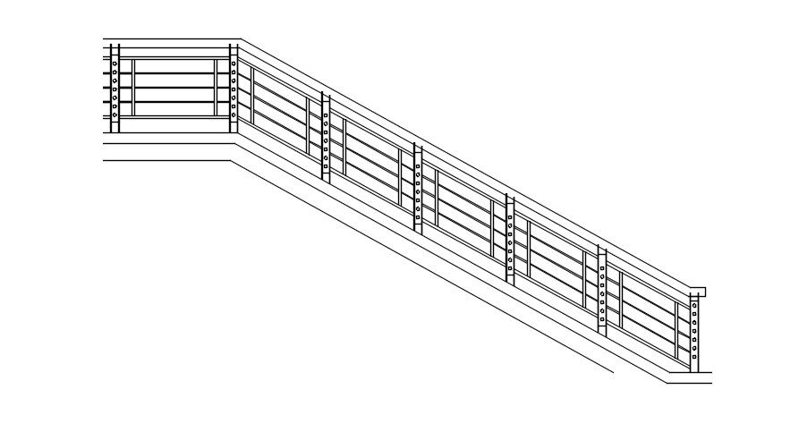 AutoCAD drawing of stair handrail design, Dwg file, CAD file