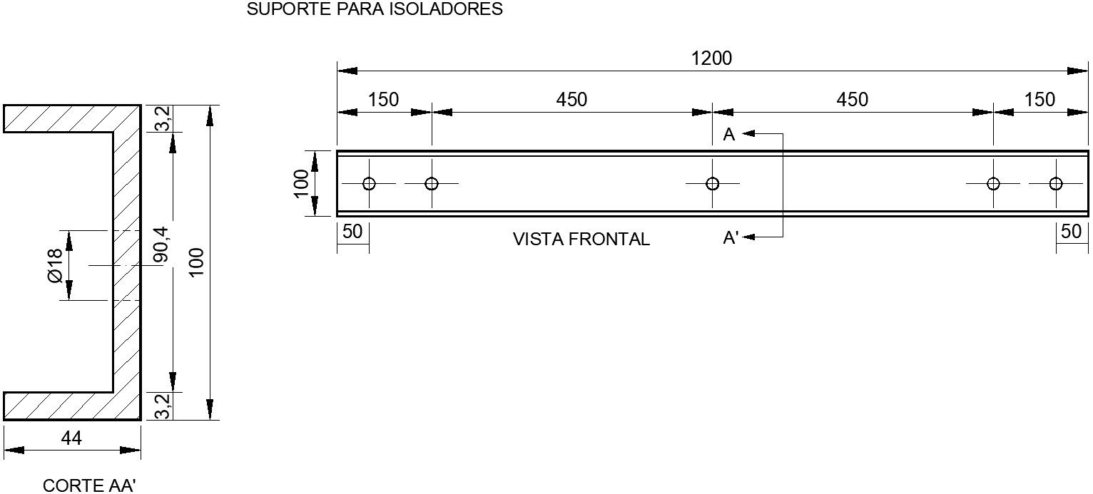 AutoCAD drawing of support for insulators with detailing