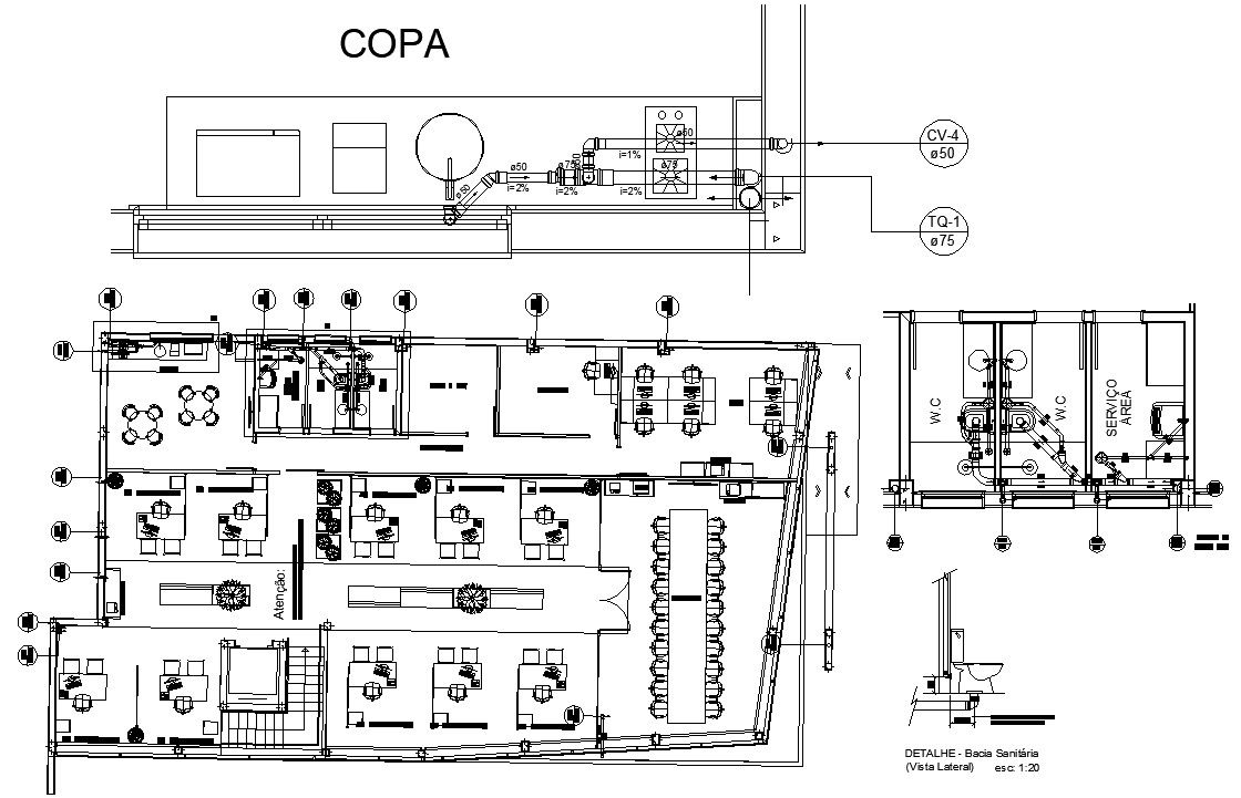 AutoCAD file of the office building floor plan and plumbing drawing, Download the AutoCAD DWG file.