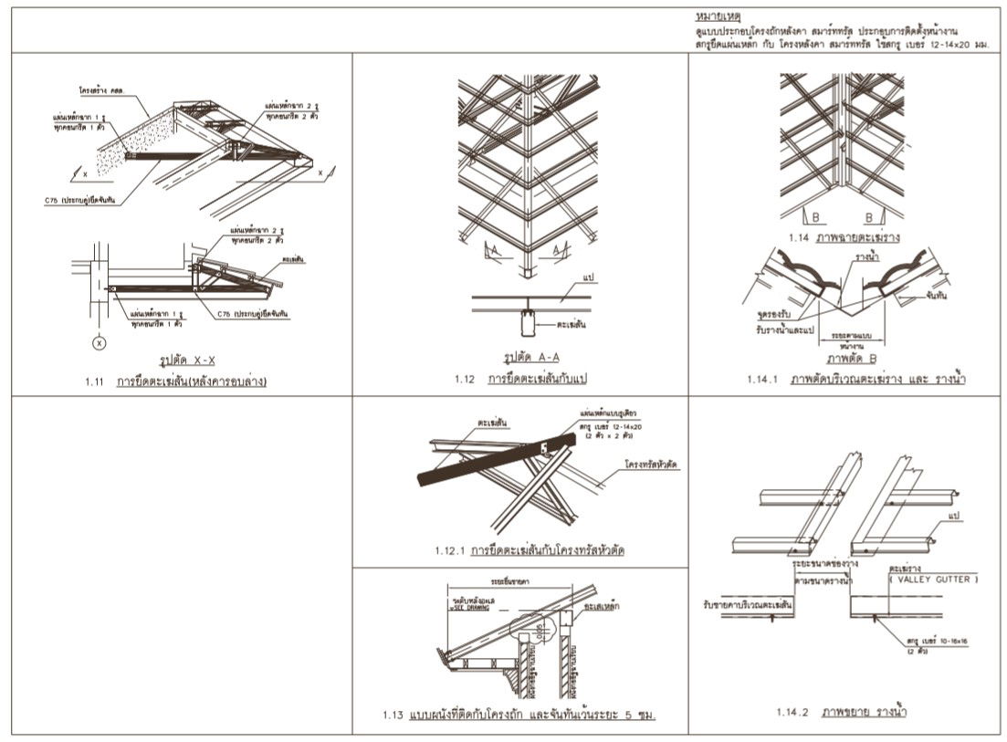 AutoCAD file shows the details of the five various types of roof truss chord section plan,Download the DWG file.