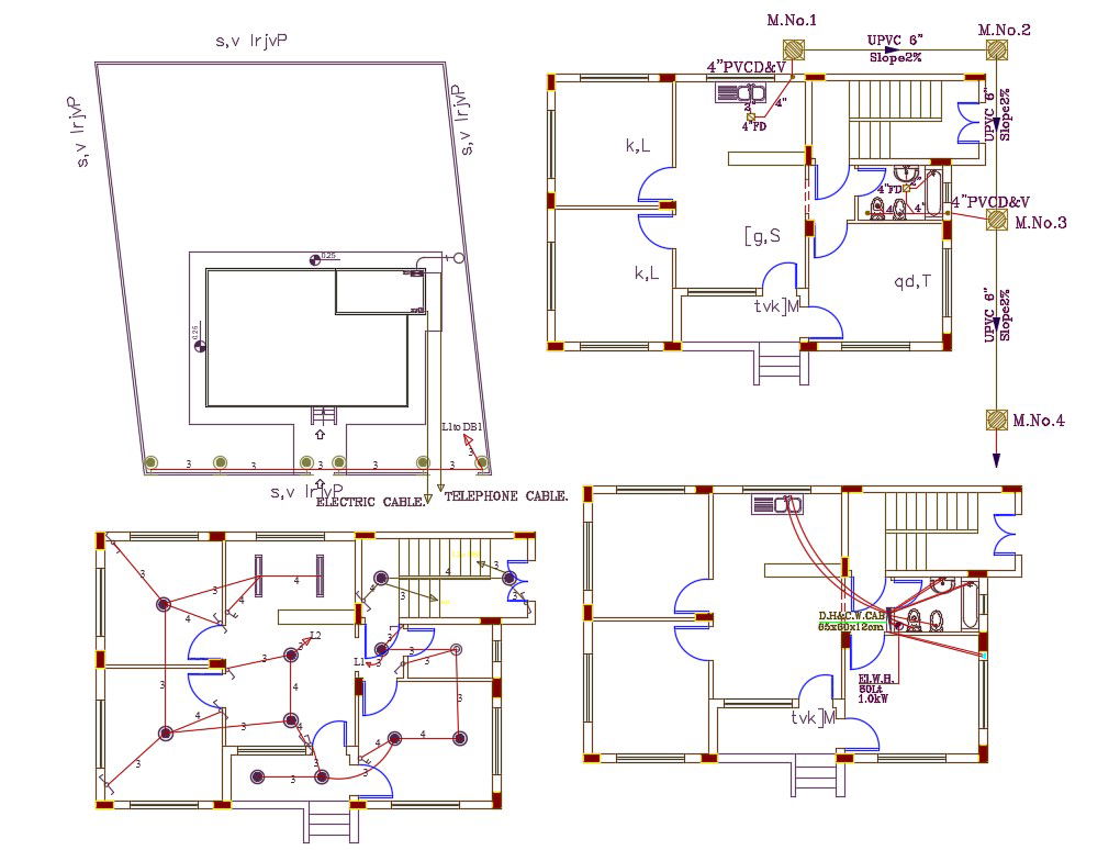 AutoCAD house Wiring And Plumbing Layout Plan Design