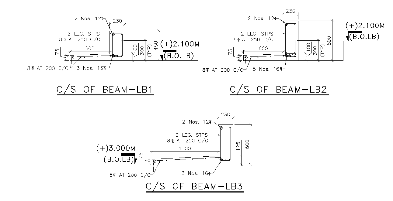 AutoCAD plan of Longitudinal section of beam detail . Download AutoCAD 2D file.