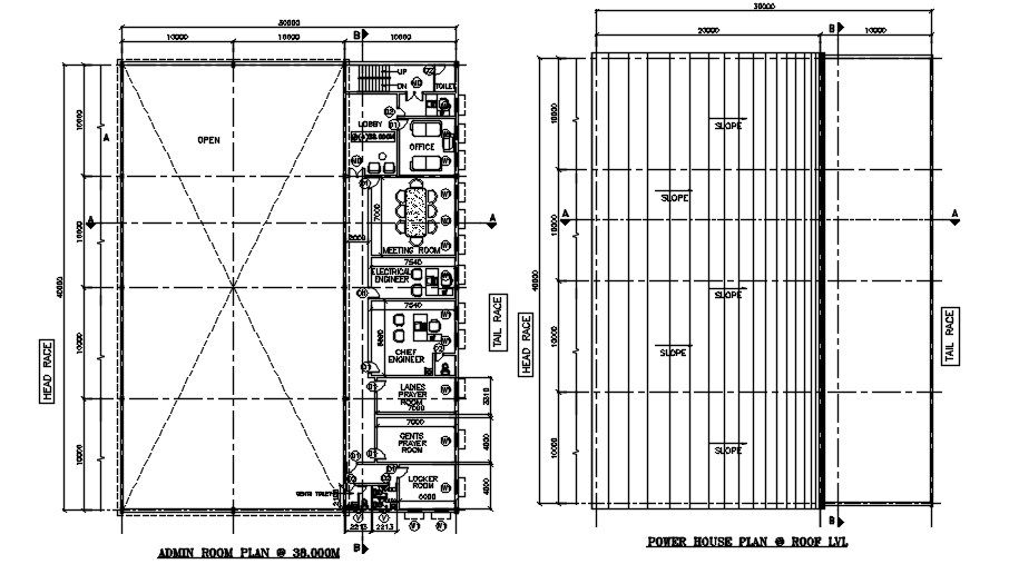 AutoCAd layout of Power house Plan at roof level . Download AutoCAD DWG file.