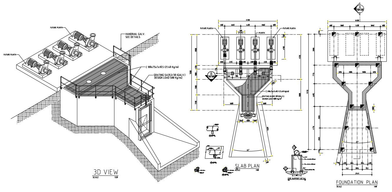 AutoCad DWG about Foundation plan of a Pile. Download the AutoCAD 2D file