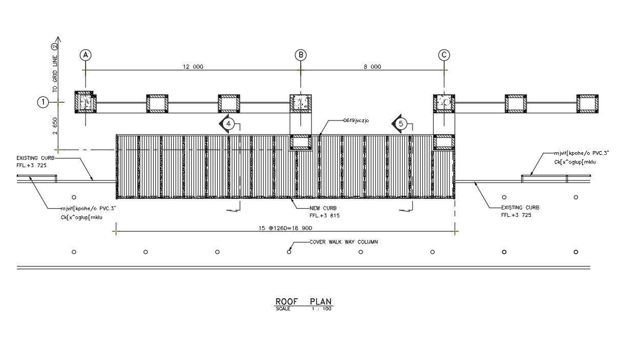 AutoCad DWG showing a Roof Plan of a Buliding. Download the AutoCAD 2D file