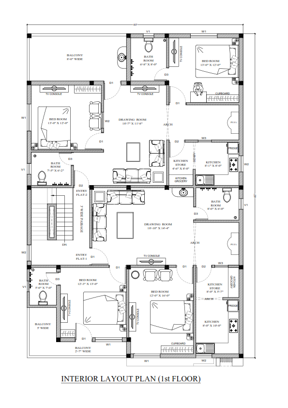 AutoCad Drawing of Residence First Floor (Apartment Type)