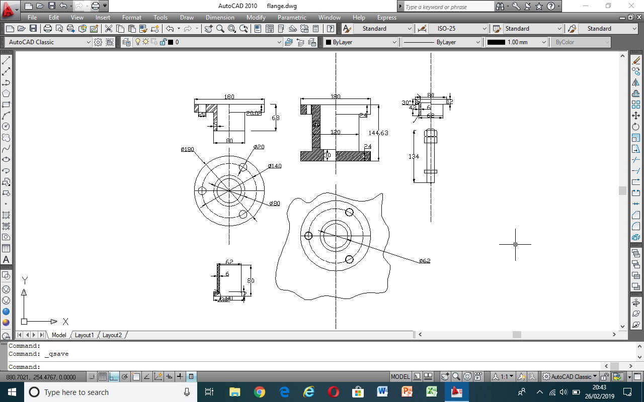 Autocad 2D drawing of flange