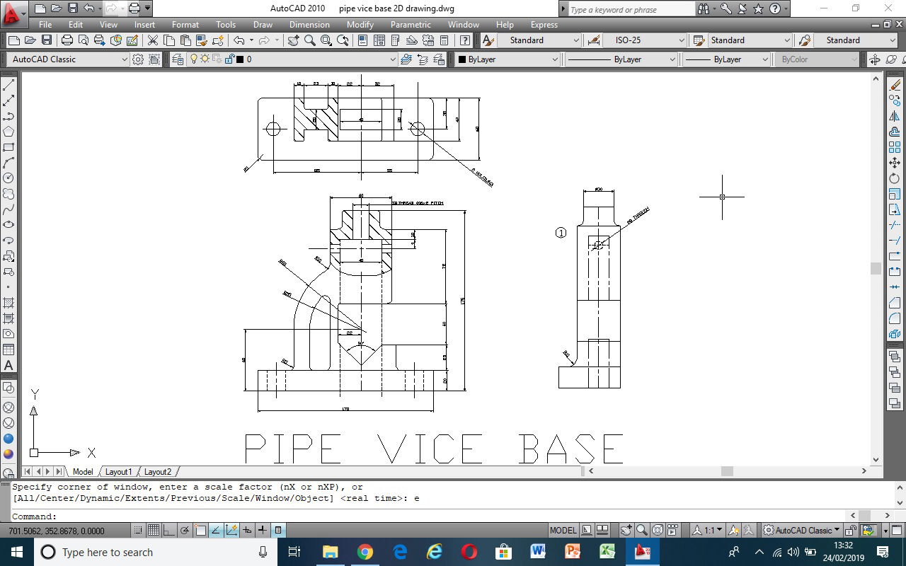 Autocad 2D drawing of mechanical pipe vice base