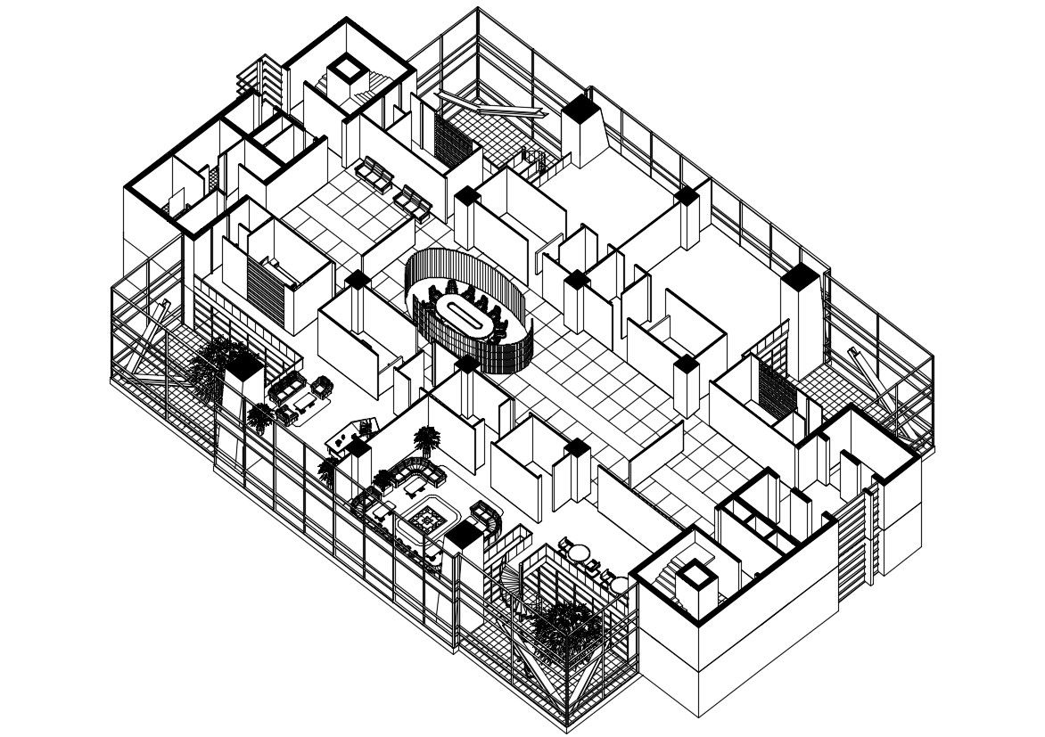 3D AutoCAD Interior Layout of Commercial Building CAD Plan files