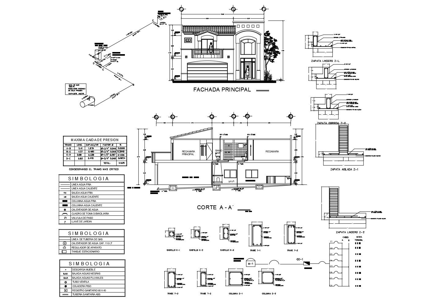 Autocad Drawing of 2 storey house with elevation details
