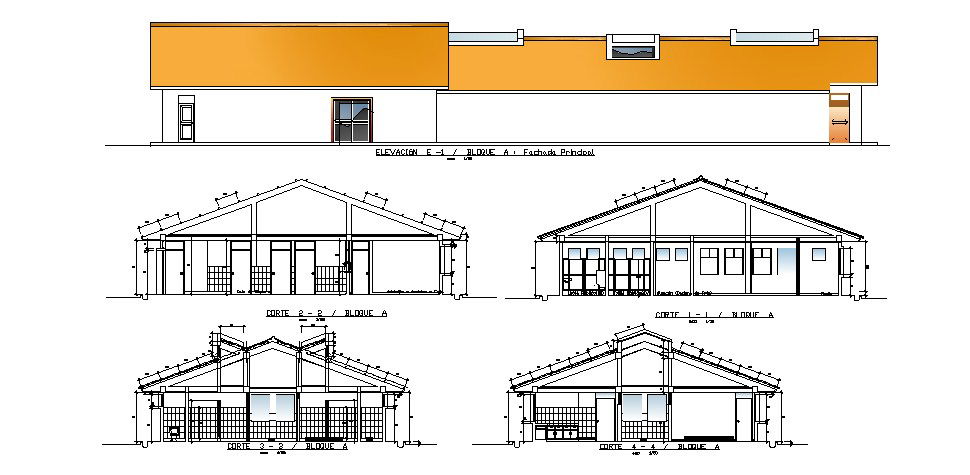 Autocad Drawing of Clinic with Elevation and different section view in dwg file