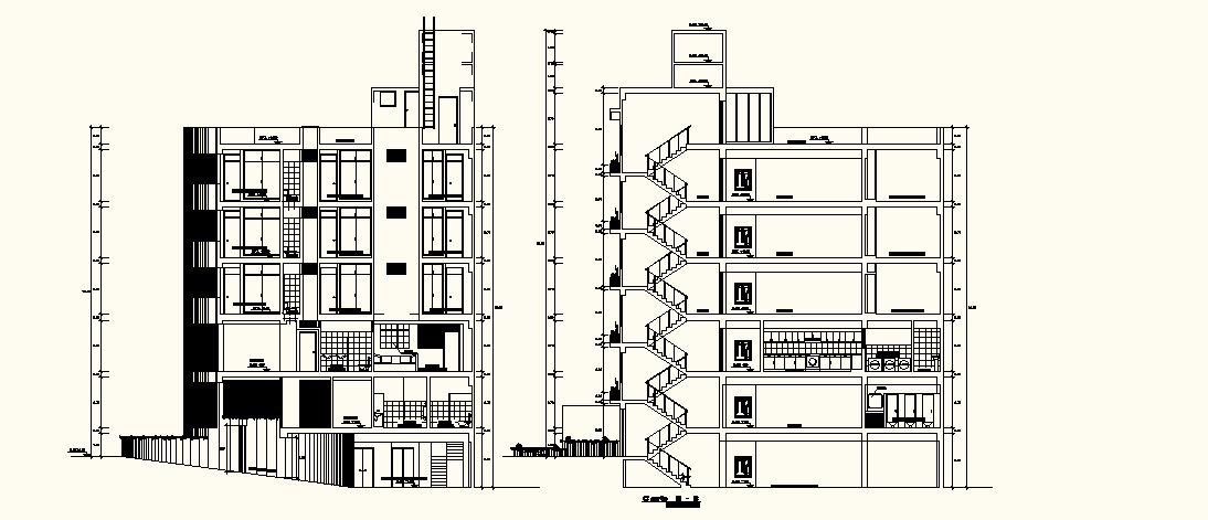Autocad Drawing of Multi-storey building with different elevation