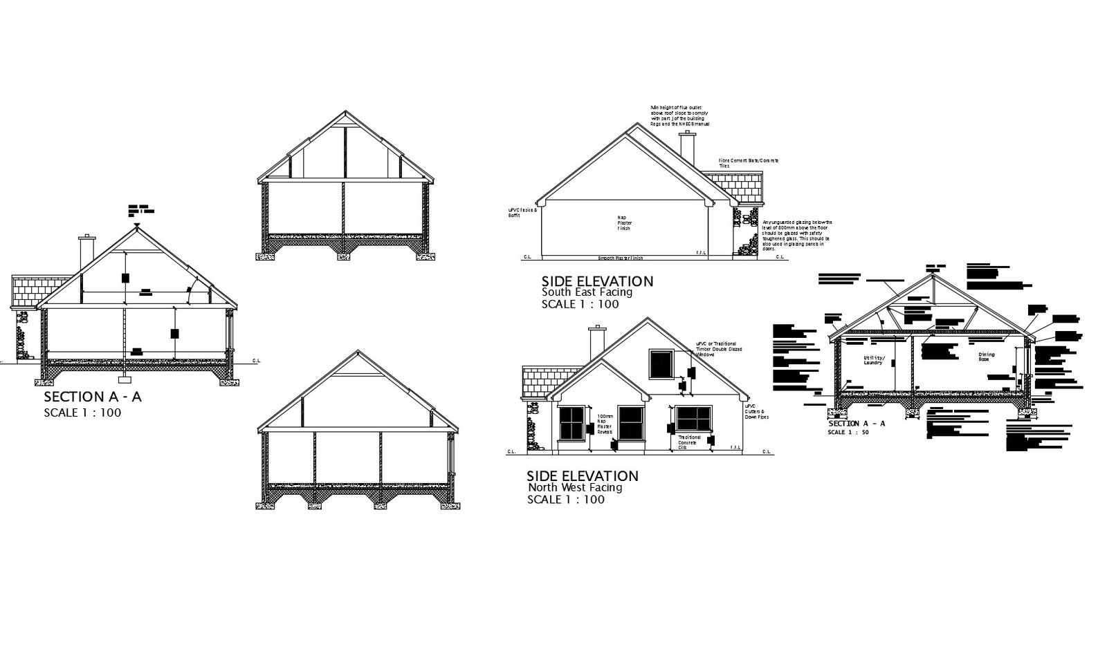 Autocad Drawing of the house with different elevation and section details
