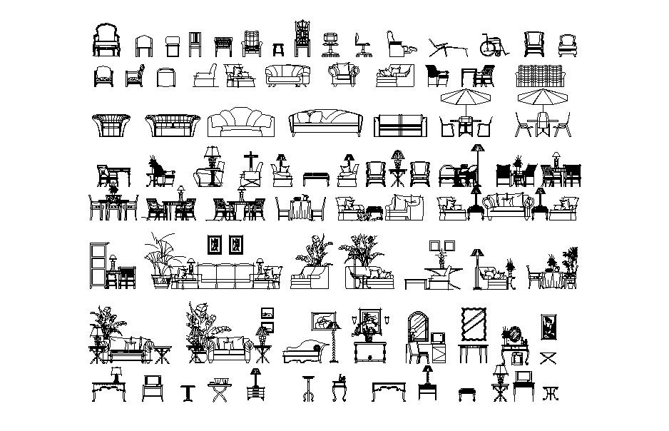 Autocad block of multiple furnitures 