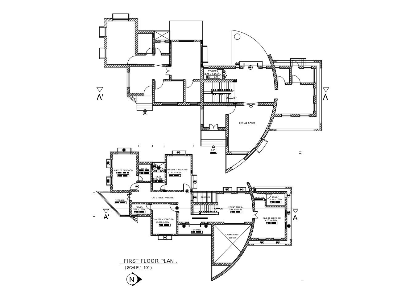 Autocad drawing of a house with detail dimension in dwg file