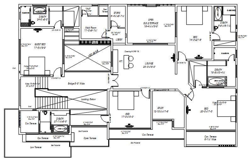 Autocad drawing of a house with detail dimension in dwg file