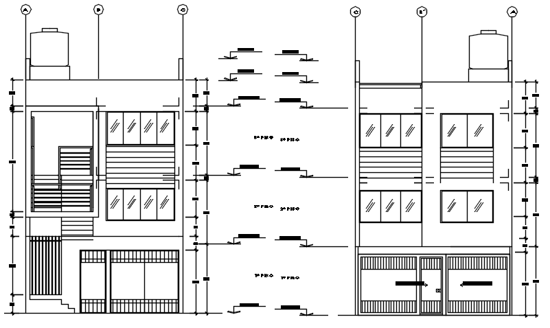 Autocad drawing of a house with different elevation