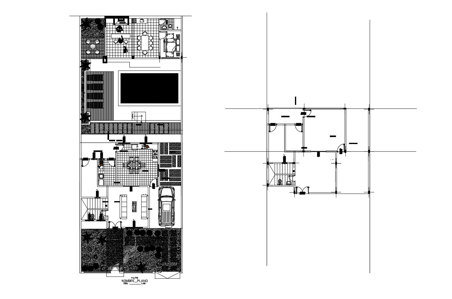 Autocad drawing of a house with furniture details